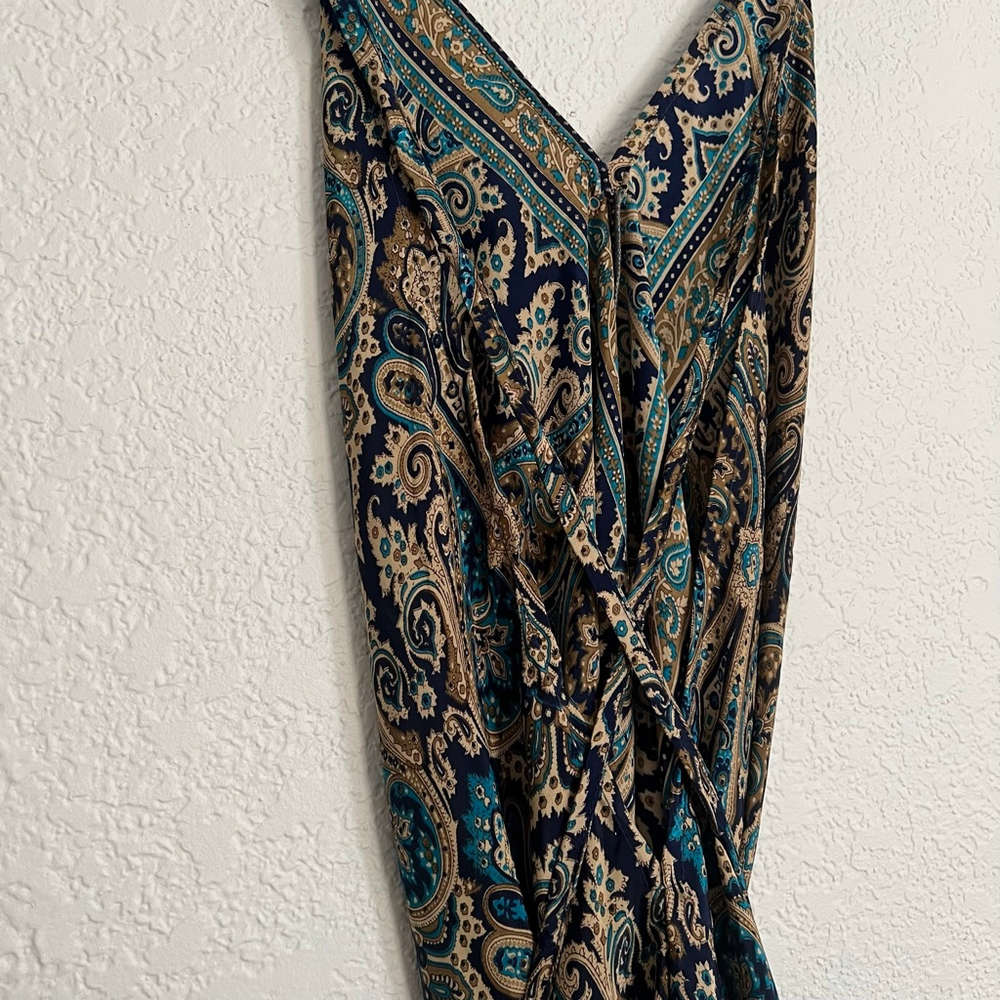 Women's Navy & Beige Paisley Backless Mini Dress S Viscose - Picture 5 of 8